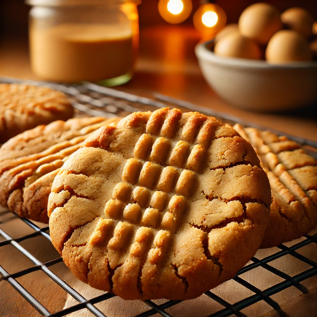 peanut butter cookies on a cooling rack