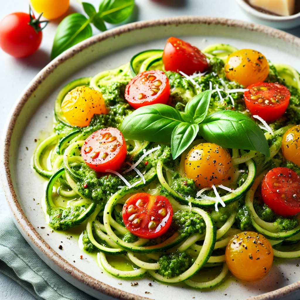 Zucchini Noodles with Pesto and Cherry Tomatoes