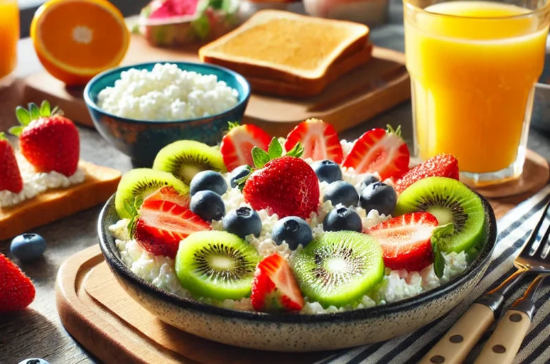 cottage cheese, toast, and fresh fruits