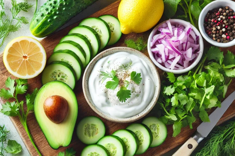 Ingredients for Creamy Cucumber and Avocado Salad